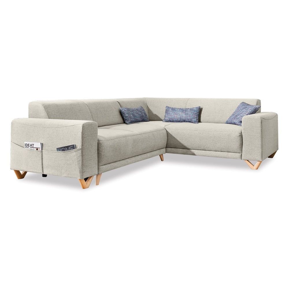 Bézs kinyitható-tárolóhelyes sarokkanapé (jobb oldali-L alakú) Classy Sophie – Miuform