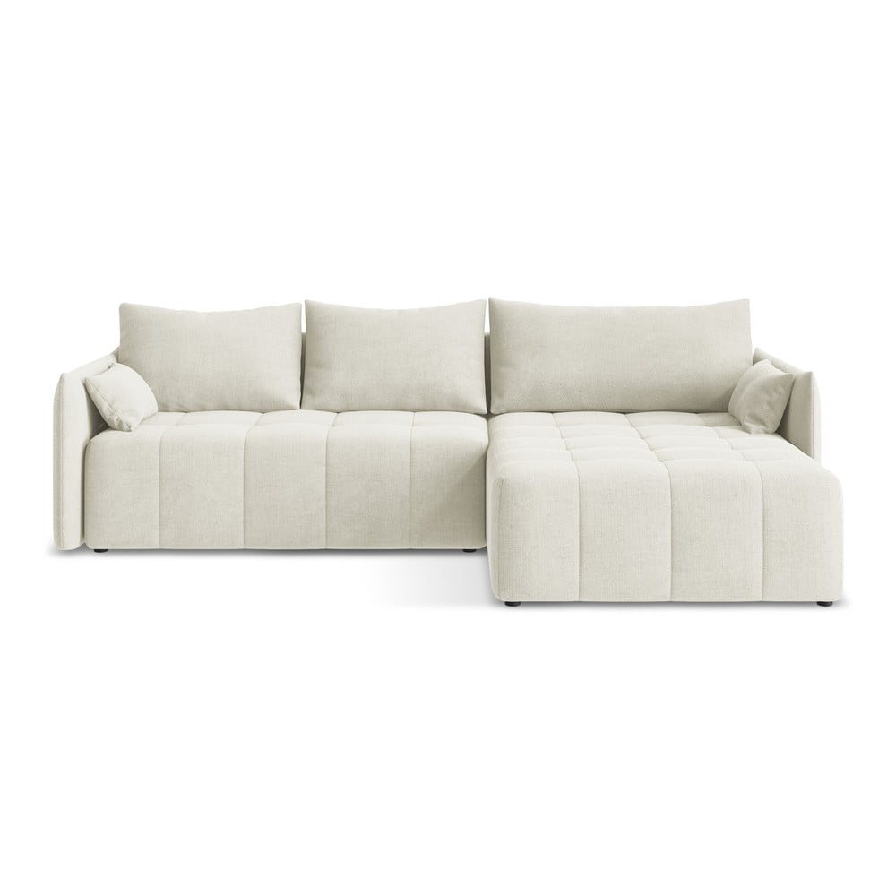 Bézs kinyitható-tárolóhelyes sarokkanapé (jobb oldali-heverő résszel) Moku – Makamii