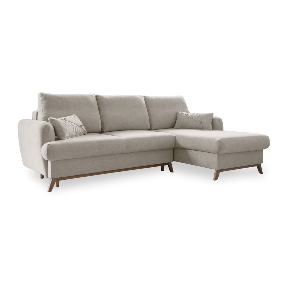 Bézs kinyitható-tárolóhelyes sarokkanapé (jobb oldali-heverő résszel) Scandic Lagom – Miuform