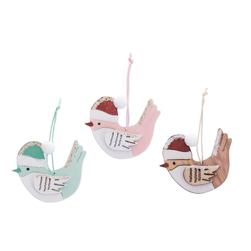 Fa karácsonyfadísz készlet 6 db-os 8 cm Birds – Casa Selección