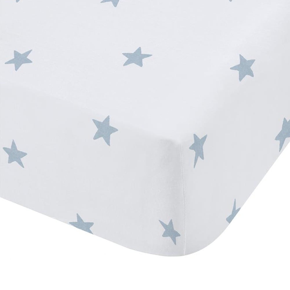 Fehér-kék gumis egyszemélyes pamut gyerek lepedő 90x190 cm Mini Star & Stripes – Bianca