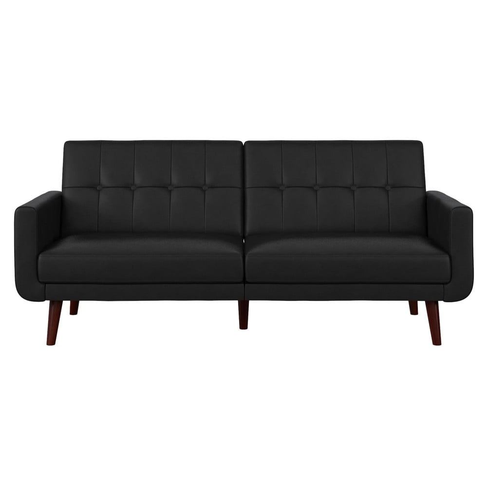 Fekete bőrutánzat kinyitható kanapé 200 cm Nola – Støraa