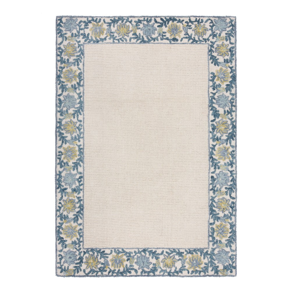 Kék-elefántcsont színű kézi szövésű gyapjúkeverék szőnyeg 120x170 cm Myla Floral Frame – Flair Rugs