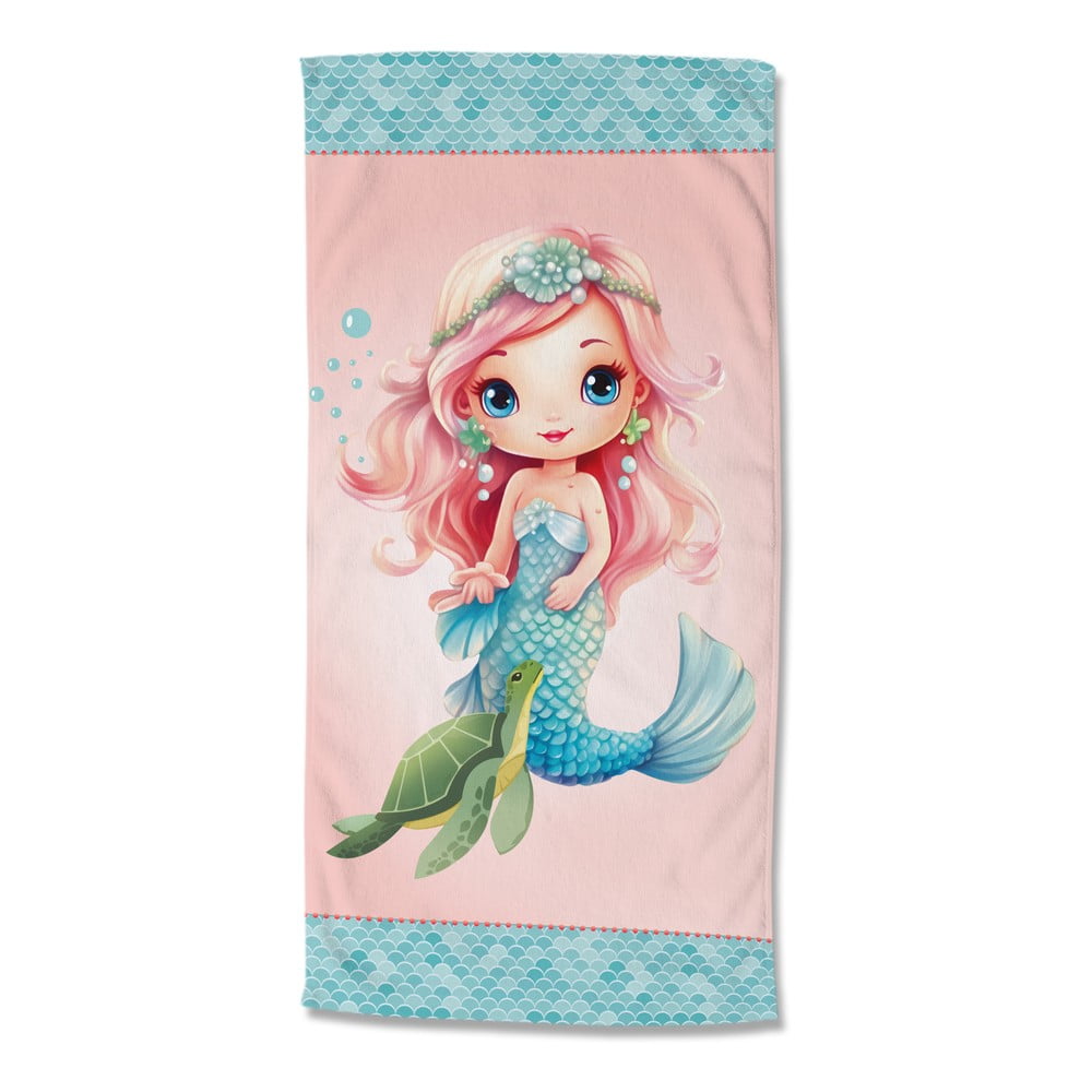 Kék-rózsaszín gyerek bársony strandtörölköző 75x150 cm Alisse – Good Morning