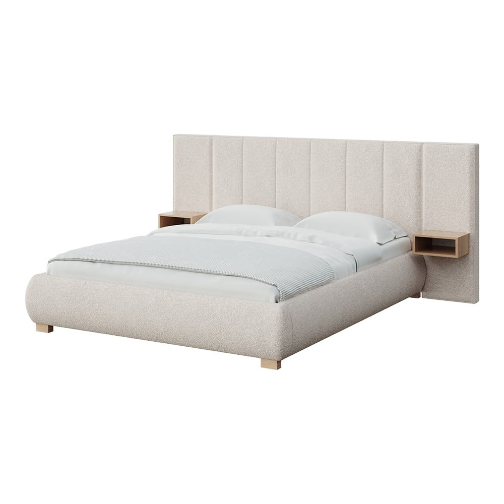 Krémszínű kárpitozott franciaágy ágyráccsal 180x200 cm Fioro – MESONICA