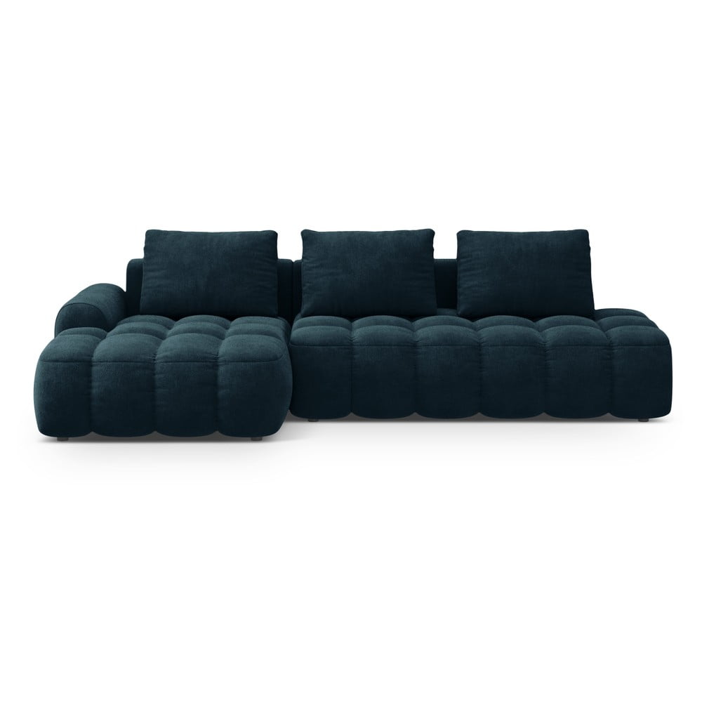 Petróleum színű bársony kinyitható-tárolóhelyes sarokkanapé (bal oldali-heverő résszel) Linz – Cosmopolitan Design