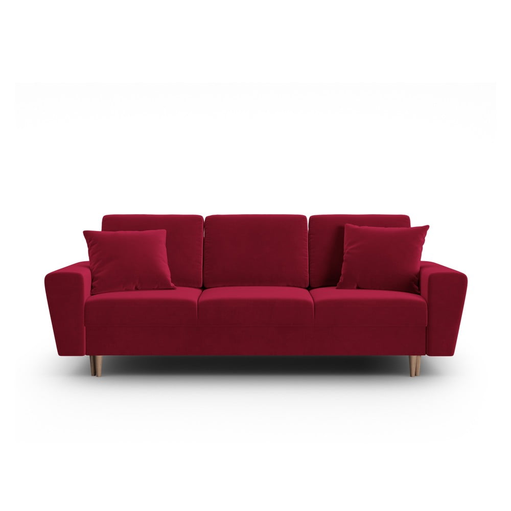 Piros bársony kinyitható tárolóhelyes kanapé 235 cm Kyoto – Cosmopolitan Design
