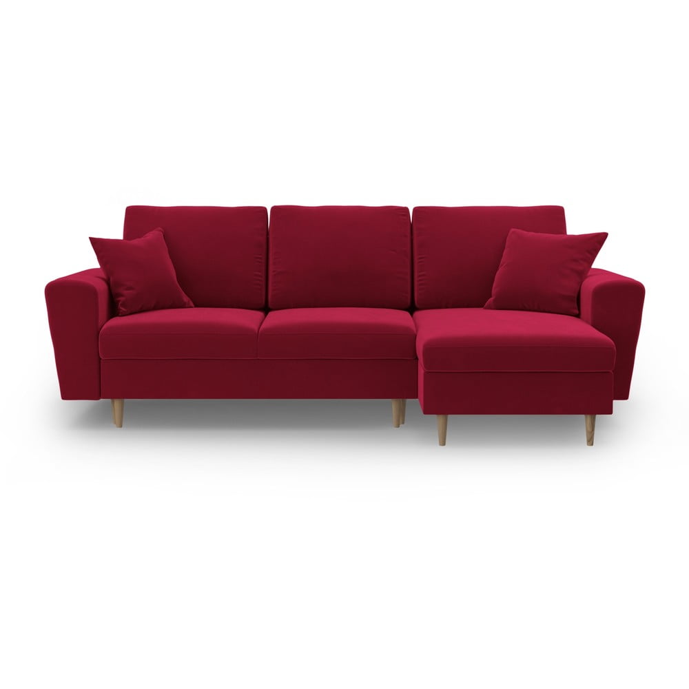 Piros bársony kinyitható tárolóhelyes sarokkanapé Kyoto – Cosmopolitan Design