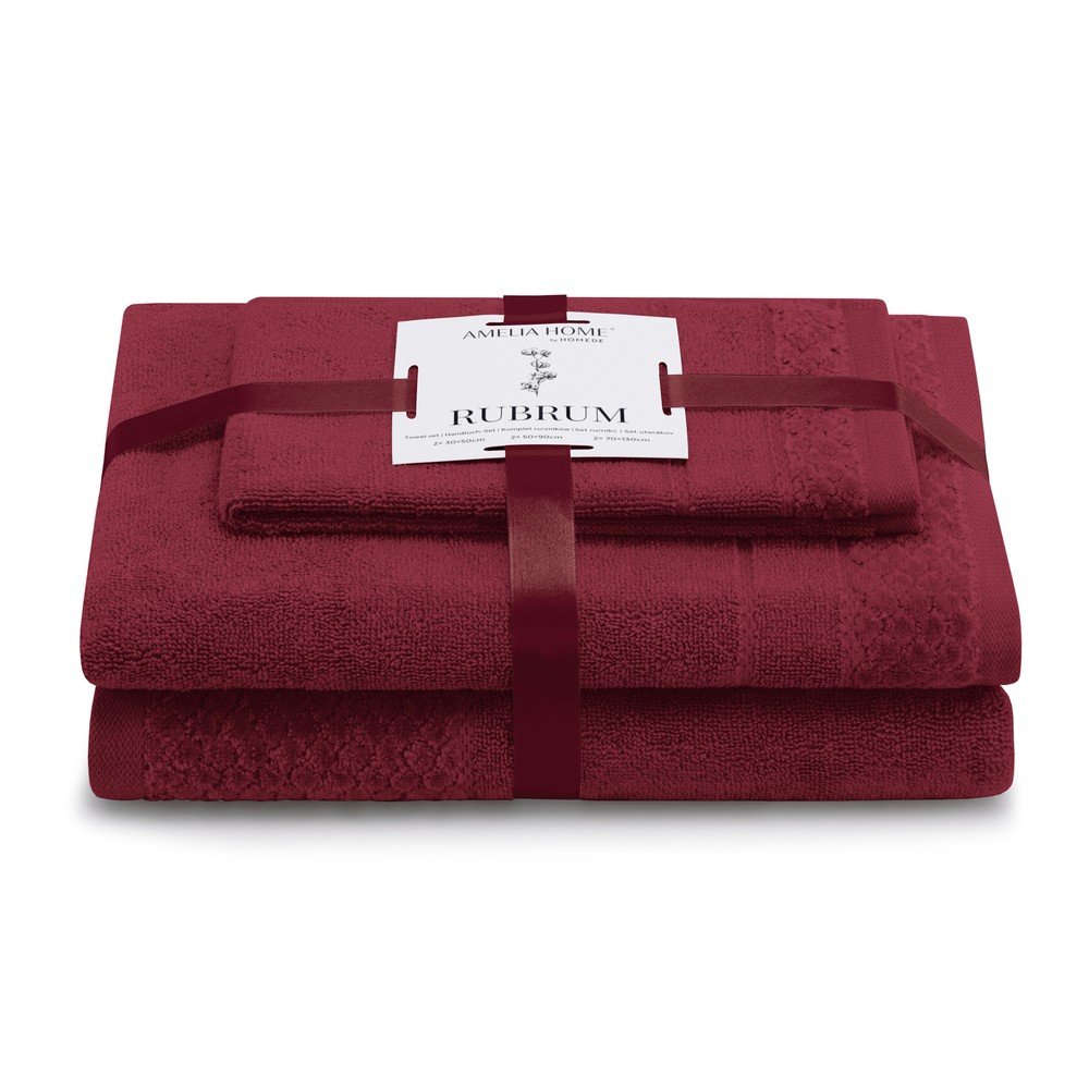 Piros frottír pamut törölköző és fürdőlepedő készlet 3 db-os Rubrum – Restilo