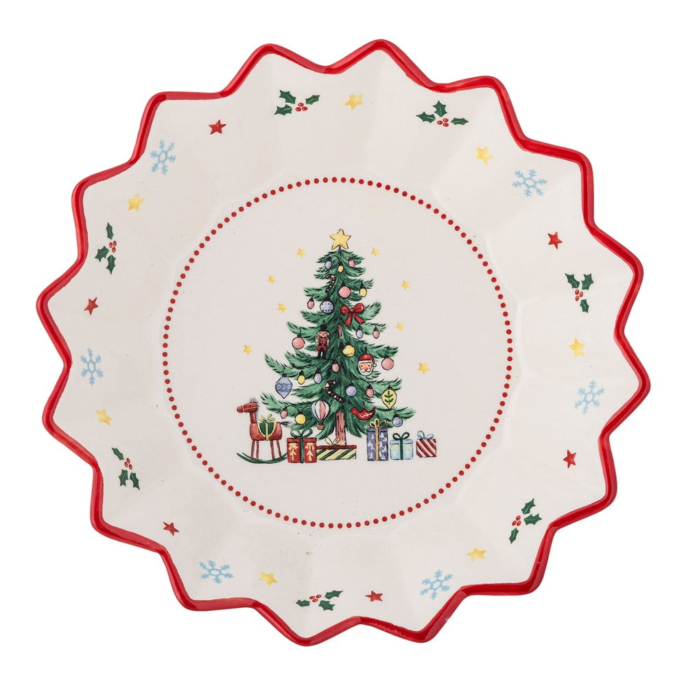 Piros-krémszínű kerámia szervírozó tányér karácsonyi mintával ø 20 cm Naive – Bloomingville