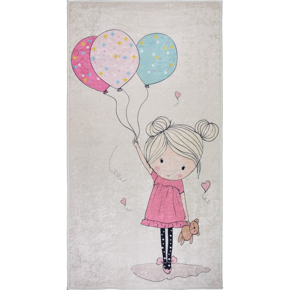 Rózsaszín-elefántcsont színű mosható gyerek szőnyeg 100x160 cm Girl & Baloons – Vitaus