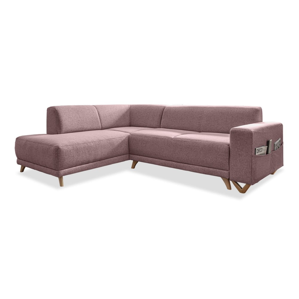 Rózsaszín kinyitható-tárolóhelyes sarokkanapé (bal oldali-L alakú) Classy Sophie – Miuform