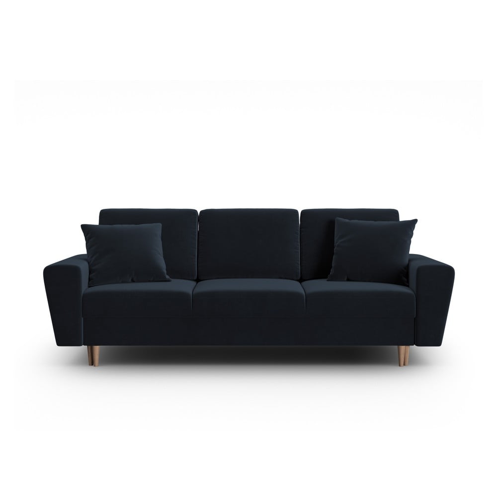 Sötétkék bársony kinyitható tárolóhelyes kanapé 235 cm Kyoto – Cosmopolitan Design