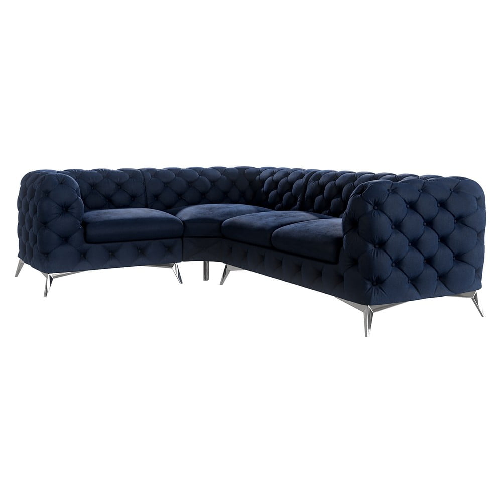 Sötétkék bársony sarokkanapé (bal oldali-L alakú) Chelsea – Ropez