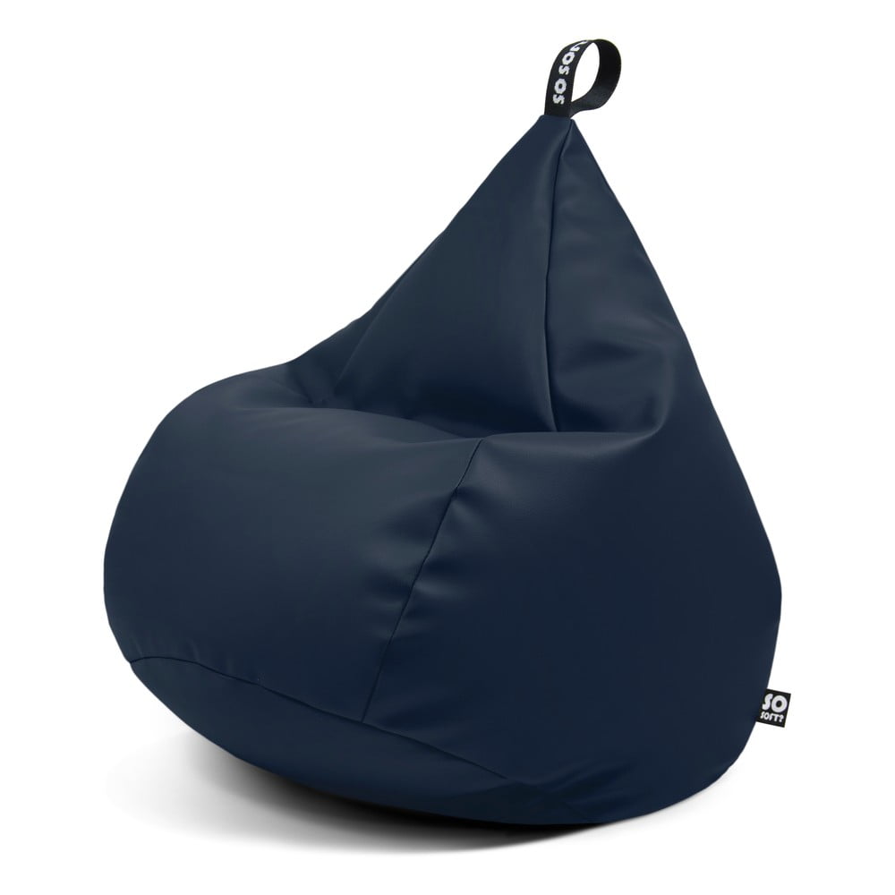 Sötétkék bőrutánzat gyerek babzsákfotel Drop M – So Soft?