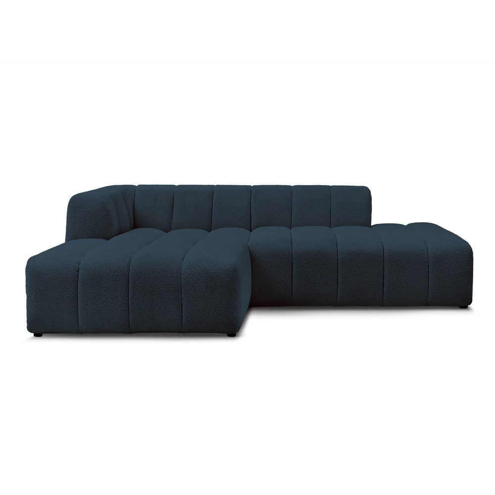 Sötétkék buklé sarokkanapé (bal oldali-heverő résszel) Annecy – Bobochic Paris