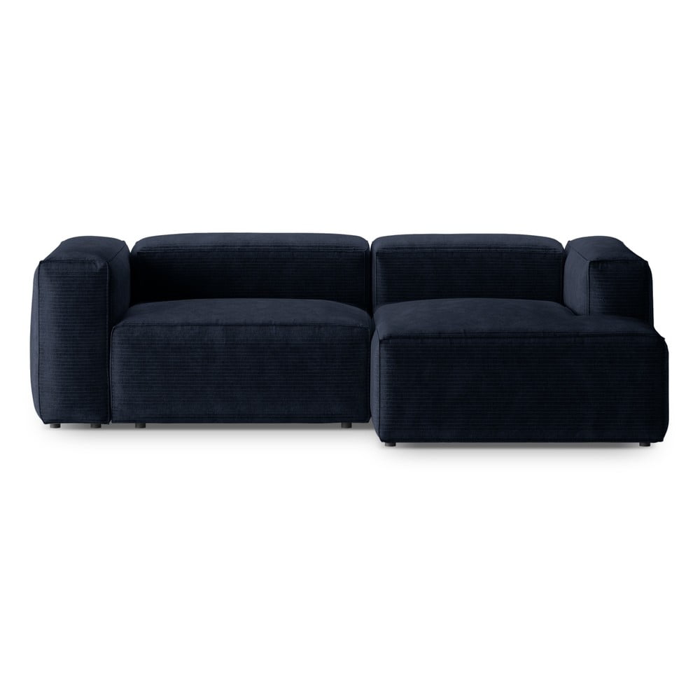 Sötétkék kordbársony sarokkanapé (jobb oldali-heverő résszel) Bergano – Cosmopolitan Design