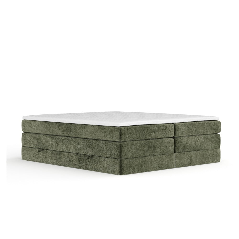 Sötétzöld ágyneműtartós boxspring ágy ágytámla nélkül 140x200 cm Juniper – Maison de Rêve
