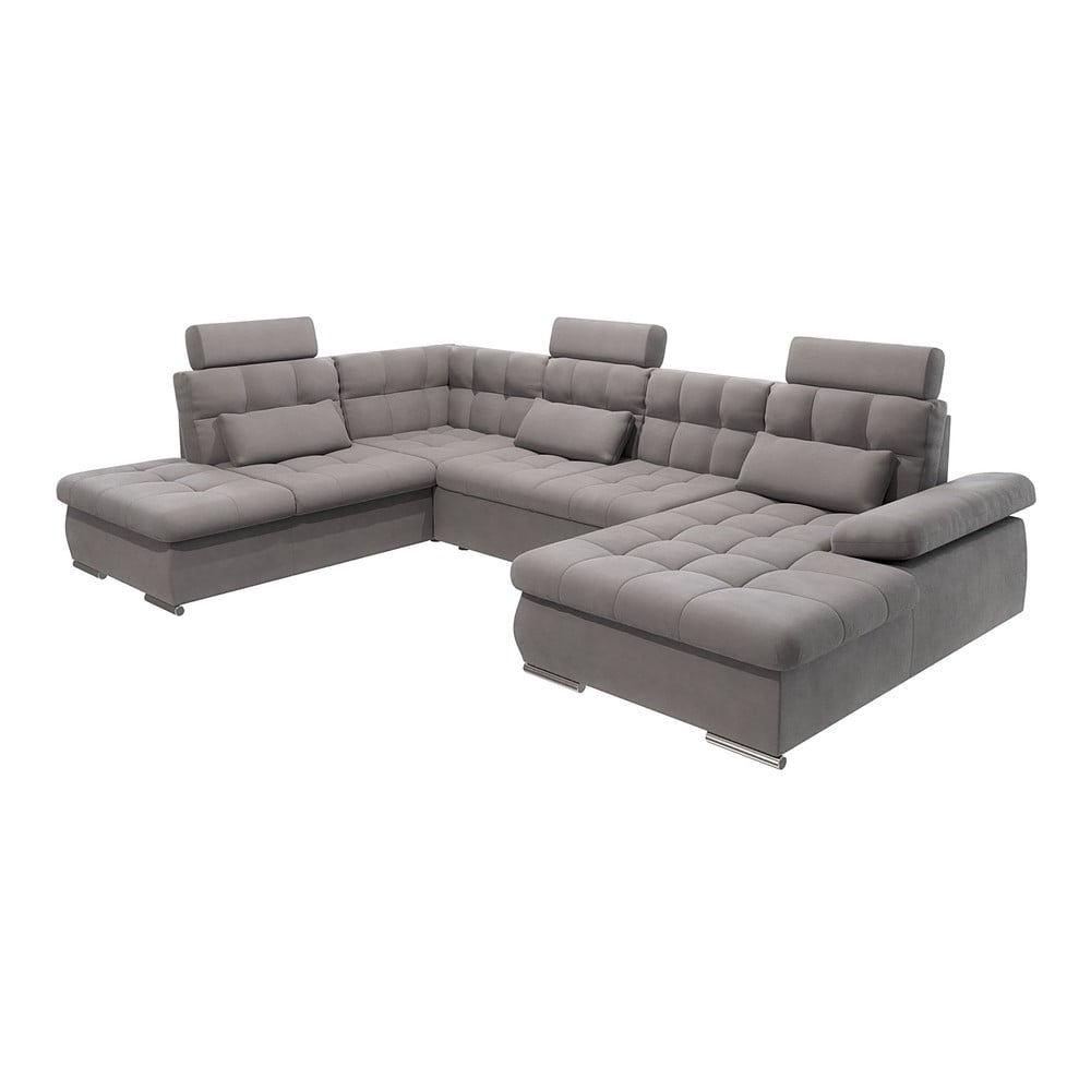 Szürke kinyitható tárolóhelyes sarokkanapé (bal oldali-U alakú) Merkur – Ropez