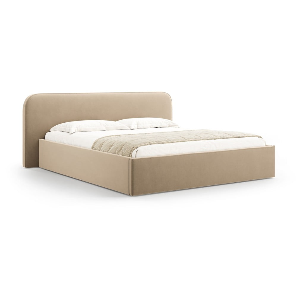 Szürkésbarna kárpitozott ágyneműtartós franciaágy ágyráccsal 160x200 cm Elizabeth – Micadoni