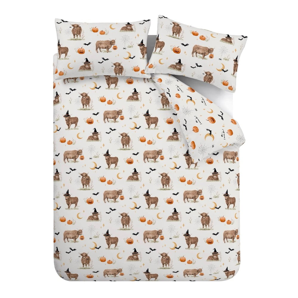 Szürkésbézs kétszemélyes-hosszabbított ágyneműhuzat 230x220 cm Halloween Highland Cow – Catherine Lansfield