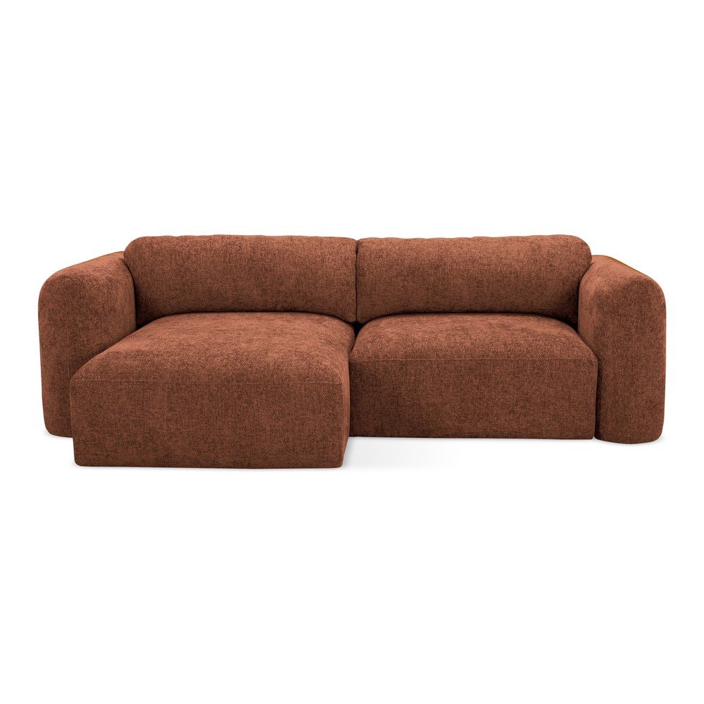 Terrakotta színű zsenília kinyitható-tárolóhelyes sarokkanapé (bal oldali-heverő résszel) Mele – Makamii