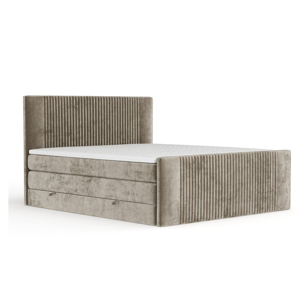 Világosbarna ágyneműtartós boxspring ágy 200x200 cm Bergamo – Maison de Rêve