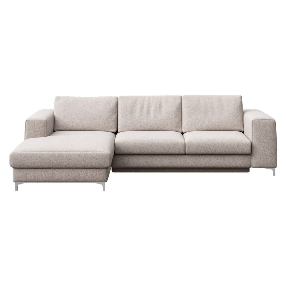 Világosszürke buklé kinyitható tárolóhelyes sarokkanapé (bal oldali-heverő résszel) Rene – Rodier