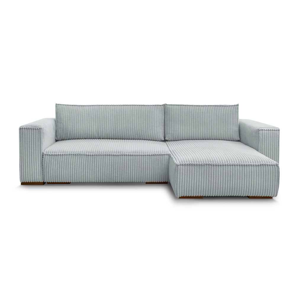 Világosszürke kordbársony kinyitható-tárolóhelyes sarokkanapé Chelsea – Bobochic Paris