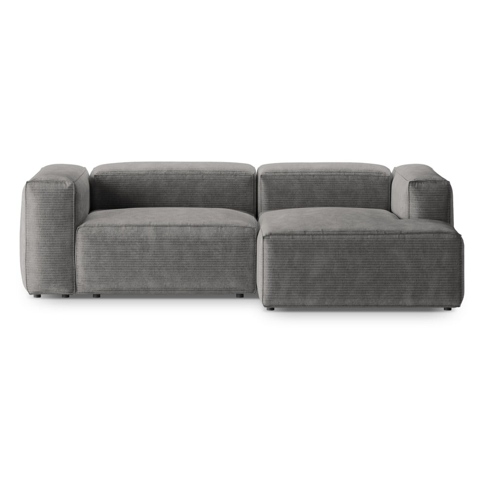 Világosszürke kordbársony sarokkanapé (jobb oldali-heverő résszel) Bergano – Cosmopolitan Design