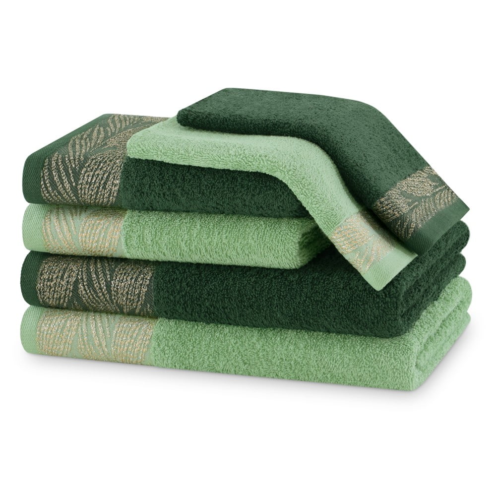 Zöld frottír pamut törölköző és fürdőlepedő készlet 6 db-os Allium – Restilo