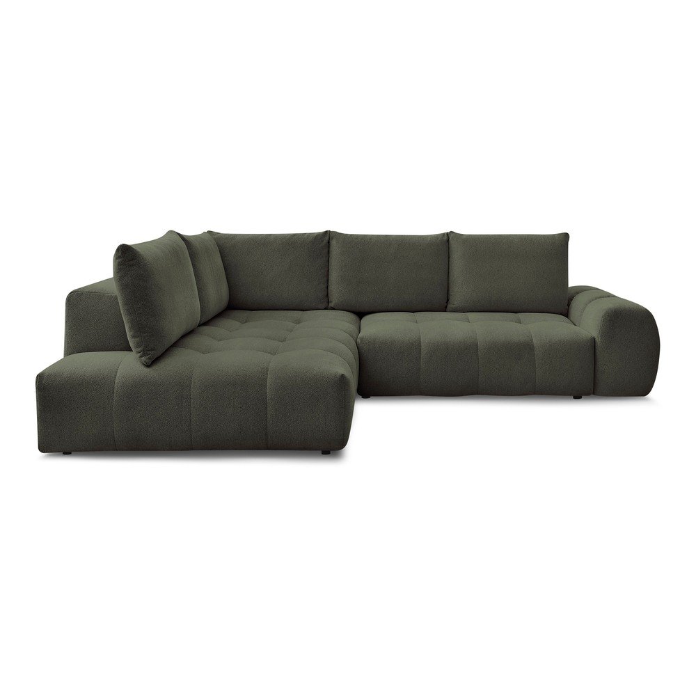 Zöld zsenília kinyitható-tárolóhelyes sarokkanapé (bal oldali-L alakú) Everest – Bobochic Paris