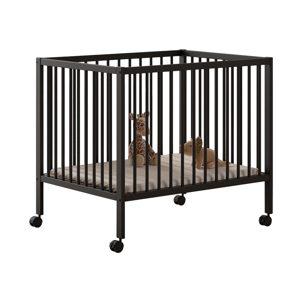 Antracitszürke bükkfa gurulós járóka állítható magassággal 95x75 cm Dino – Vipack