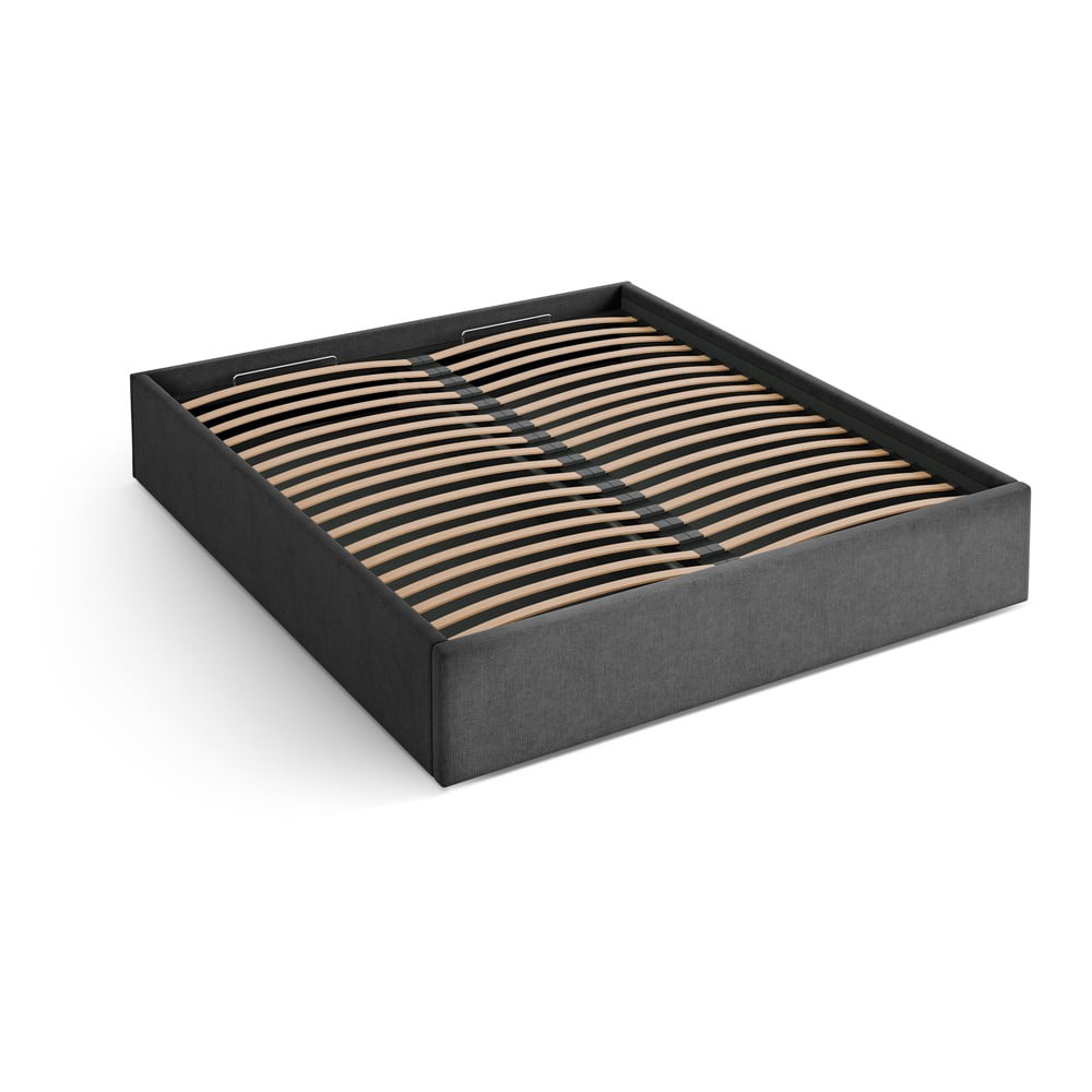 Antracitszürke kárpitozott ágyneműtartós-ágytámla nélkül franciaágy ágyráccsal 140x200 cm Susan – Micadoni