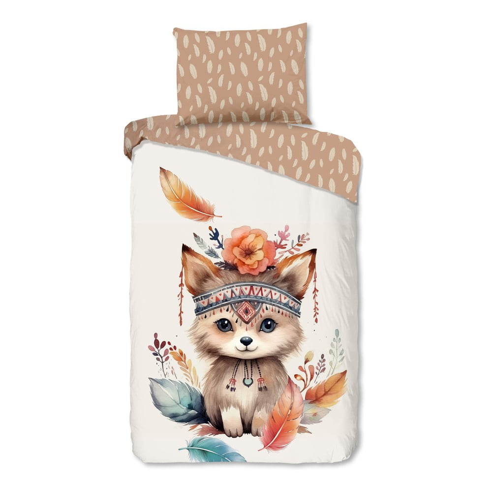 Barna-bézs egyszemélyes pamut gyerek ágyneműhuzat 140x200 cm Hay – Good Morning