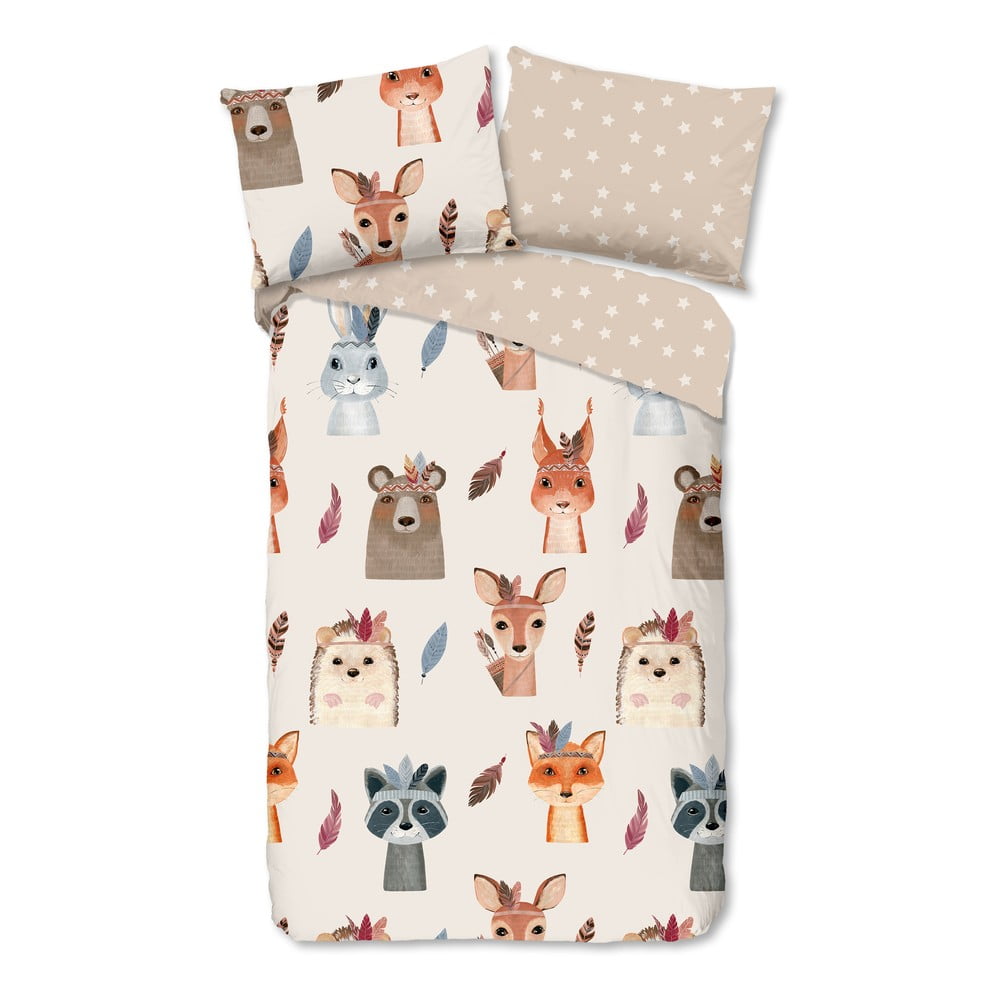 Barna-bézs egyszemélyes pamut gyerek ágyneműhuzat 140x200 cm Rave – Good Morning