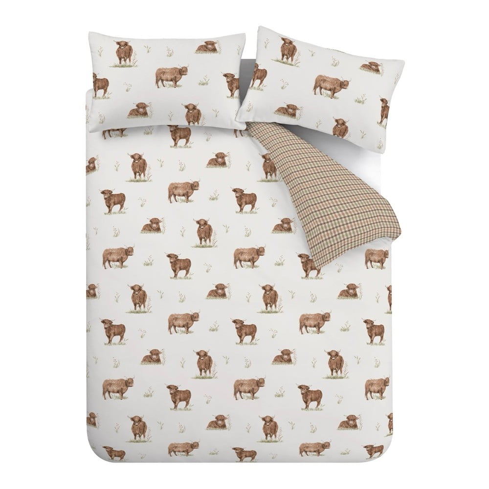 Barna-bézs kétszemélyes-hosszabbított ágyneműhuzat 230x220 cm Angus Highland Cow – Catherine Lansfield