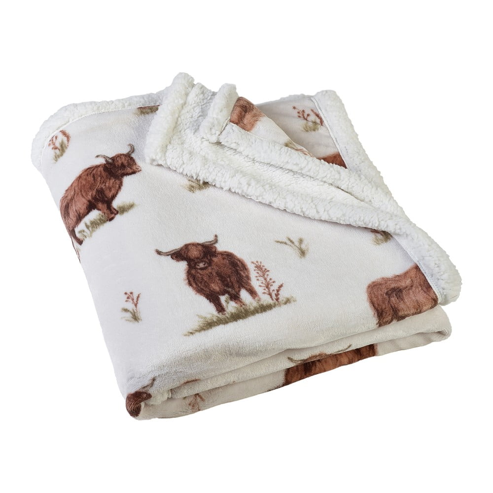 Barna-bézs mikroplüss takaró 130x170 cm Angus Highland Cow – Catherine Lansfield