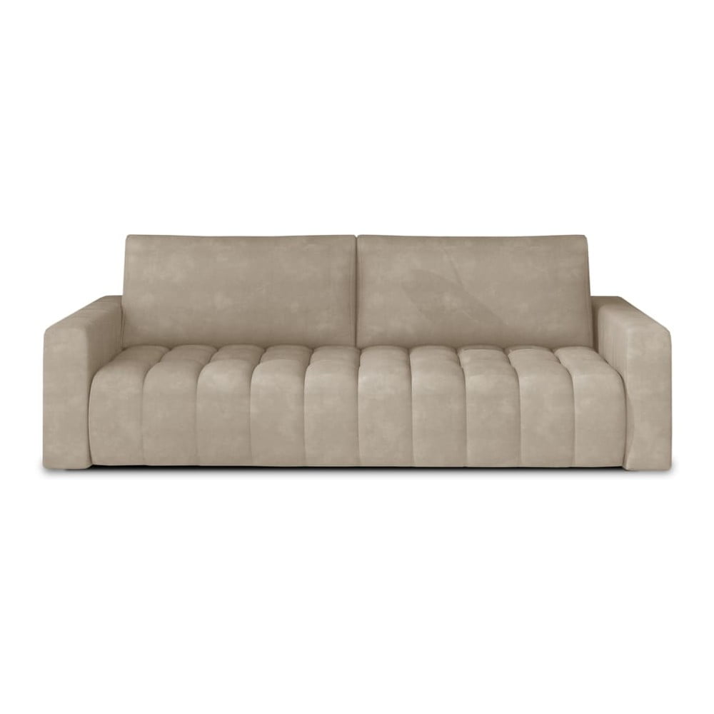 Bézs bársony kinyitható-tárolóhelyes kanapé 247 cm Lazaro – ELTAP