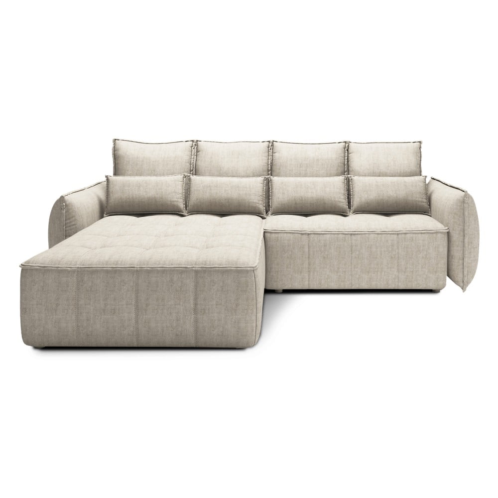 Bézs bársony kinyitható-tárolóhelyes sarokkanapé (bal oldali-heverő résszel) Campo – ELTAP