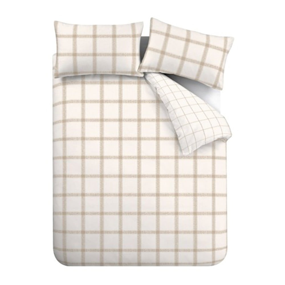 Bézs egyszemélyes pamut ágyneműhuzat 135x200 cm Oxton Check – Bianca