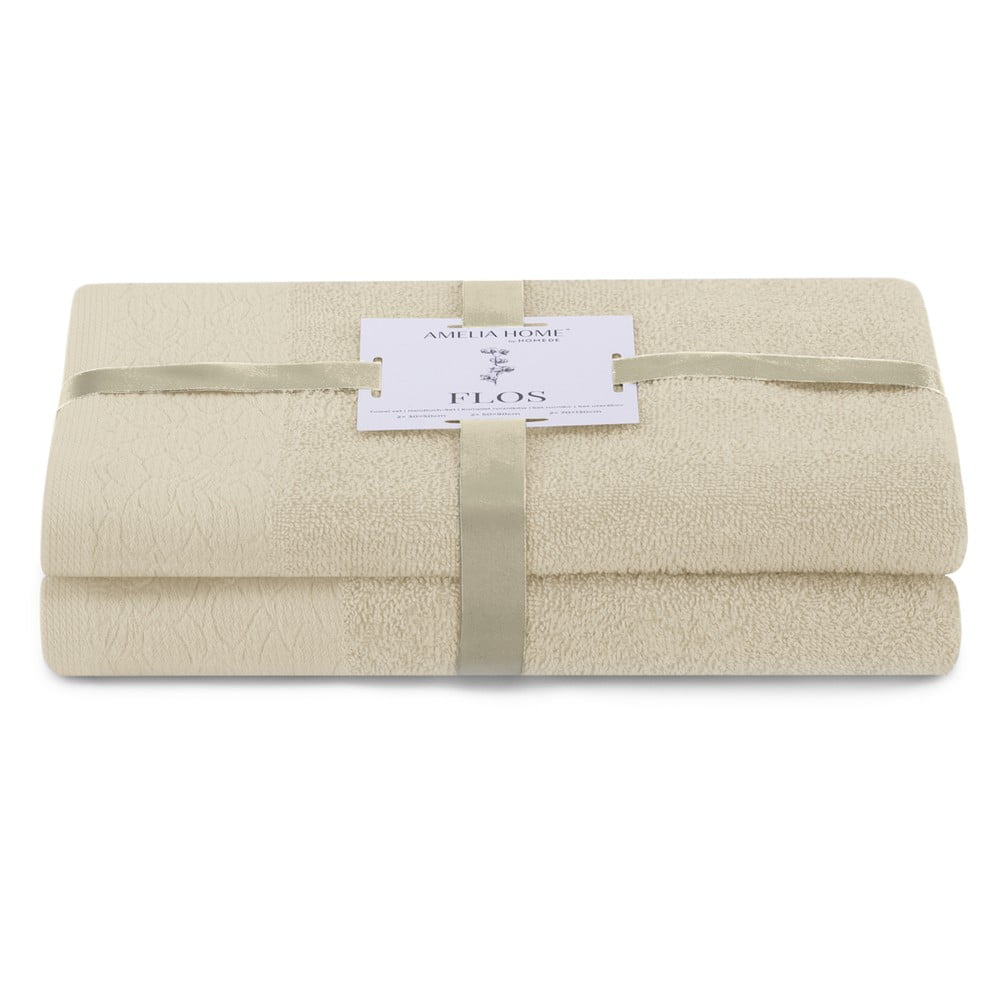 Bézs frottír pamut törölköző és fürdőlepedő készlet 2 db-os Flos – Restilo