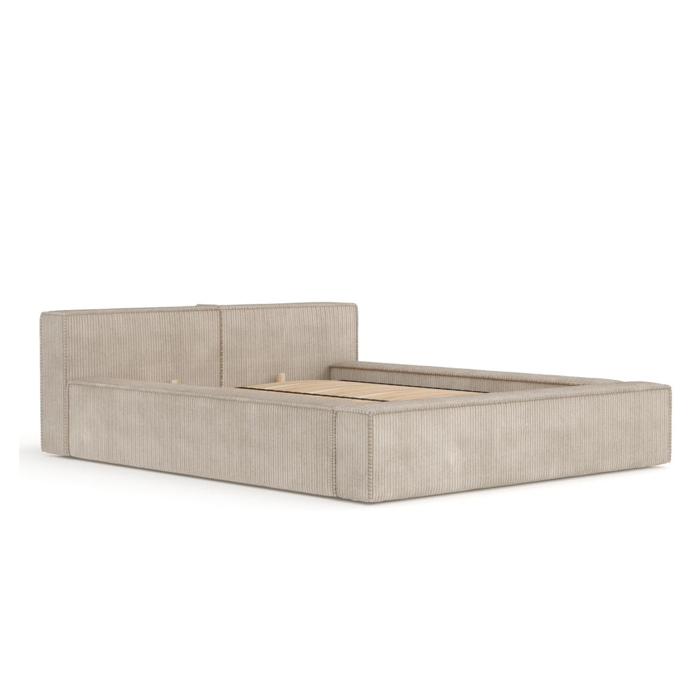 Bézs kárpitozott ágyneműtartós franciaágy ágyráccsal 180x200 cm Voliera – Maison de Rêve