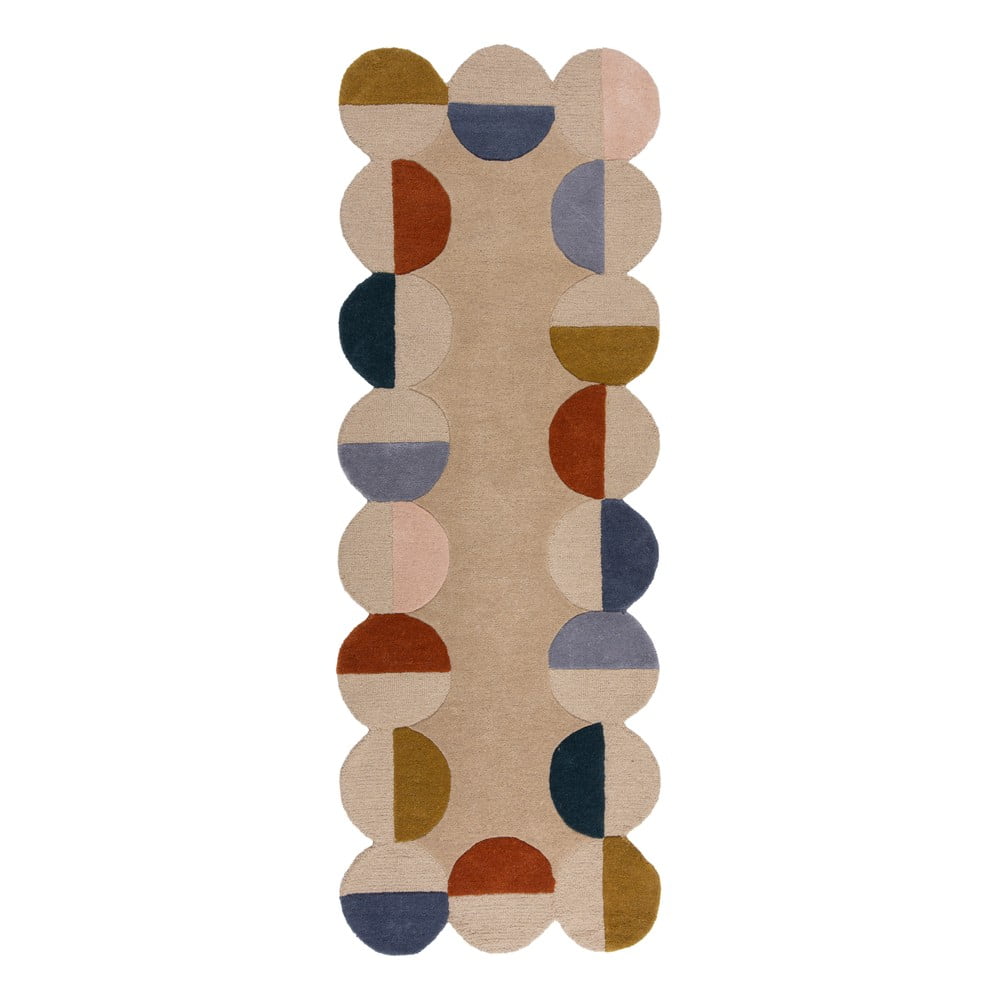 Bézs kézi szövésű gyapjú futószőnyeg 80x230 cm Mia Scallop Frame – Flair Rugs