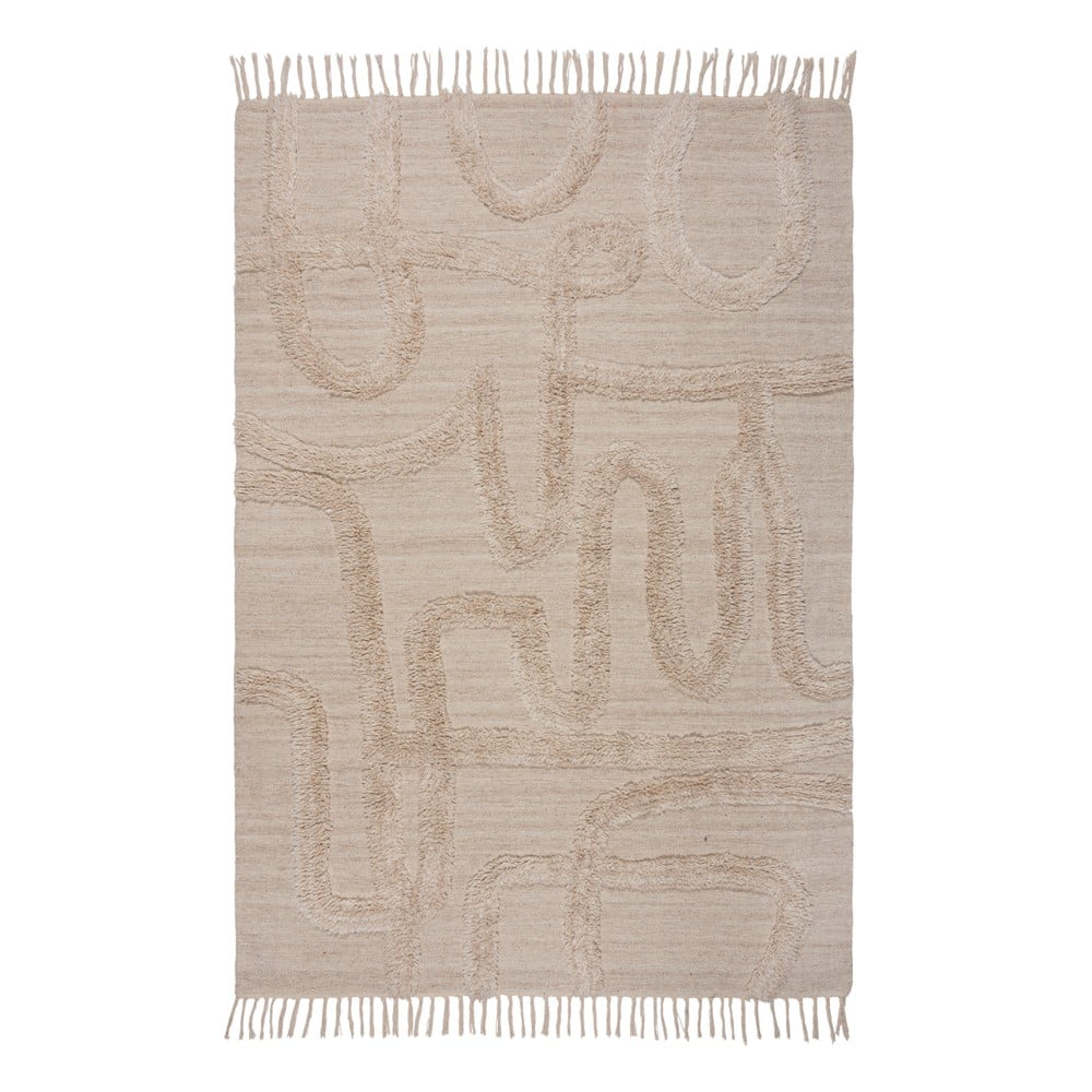 Bézs kézi szövésű gyapjú szőnyeg 160x230 cm Loma – Flair Rugs