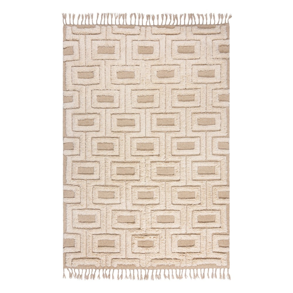 Bézs-krémszínű kézi szövésű gyapjú szőnyeg 200x290 cm Greek Key – Flair Rugs