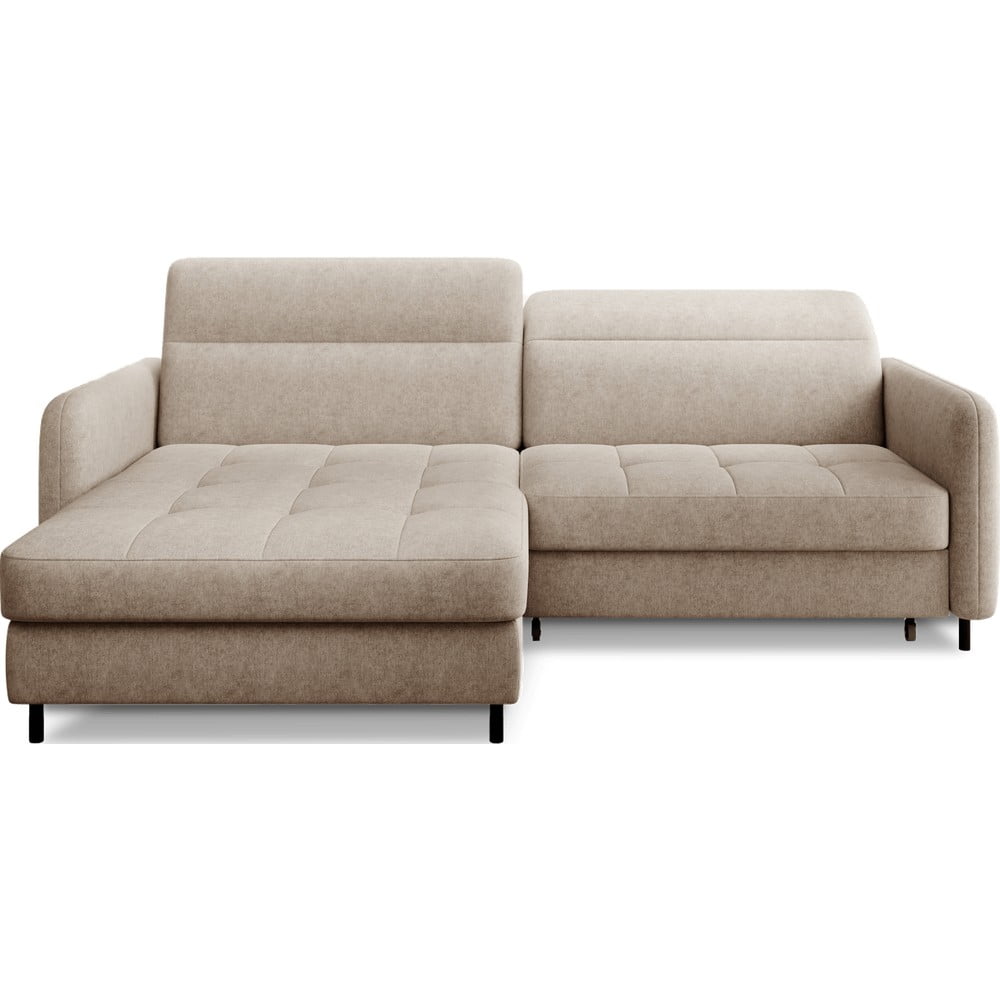 Bézs zsenília kinyitható-tárolóhelyes sarokkanapé (bal oldali-heverő résszel) Gomsi – ELTAP