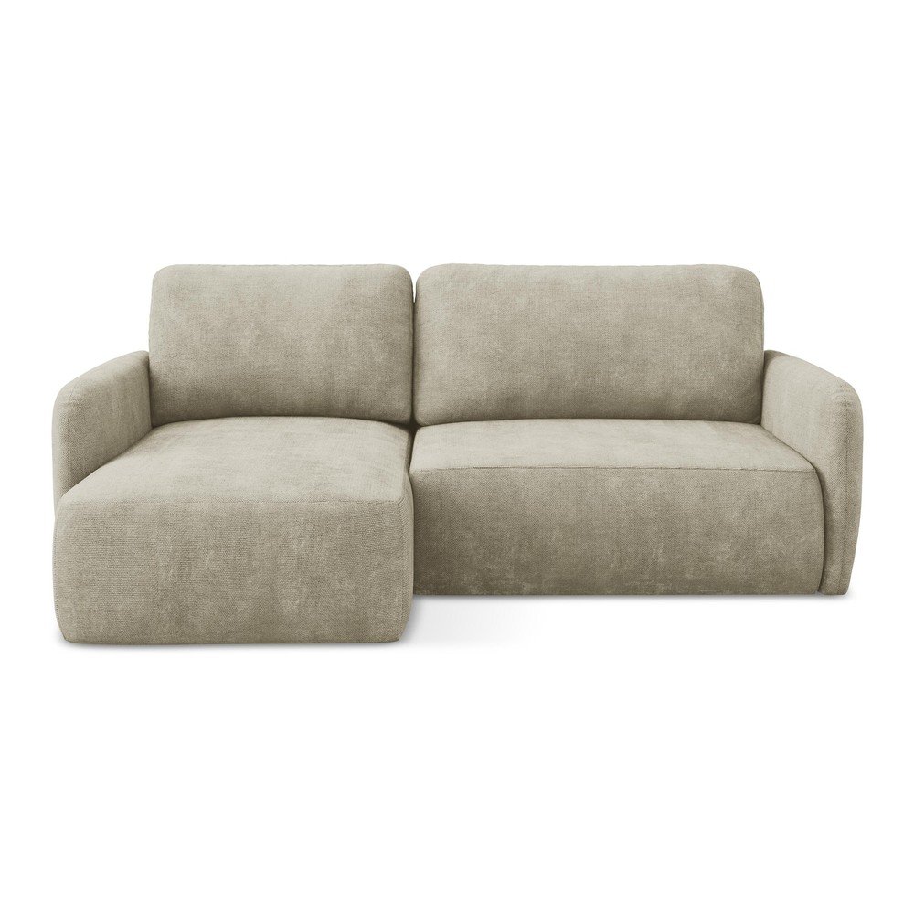 Bézs zsenília kinyitható-tárolóhelyes sarokkanapé (bal oldali-heverő résszel) Lilo – Makamii