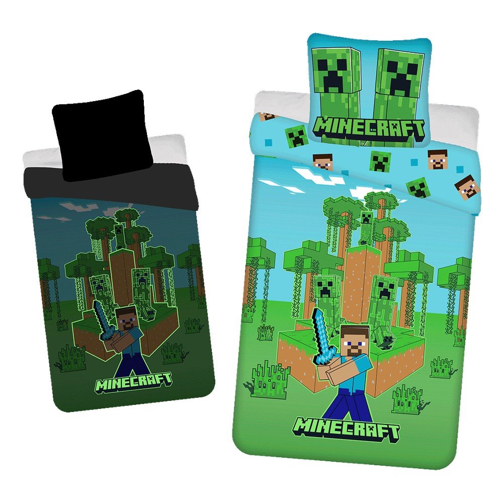 Egyszemélyes pamut gyerek ágyneműhuzat világító hatással 140x200 cm Minecraft "Jungle Fight" – Jerry Fabrics