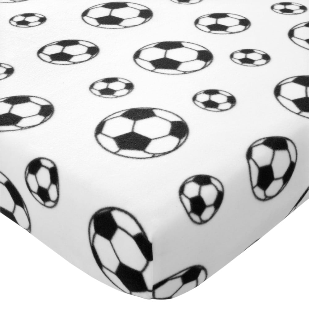 Fehér gumis kétszemélyes fleece gyerek lepedő 135x190 cm Football – Catherine Lansfield